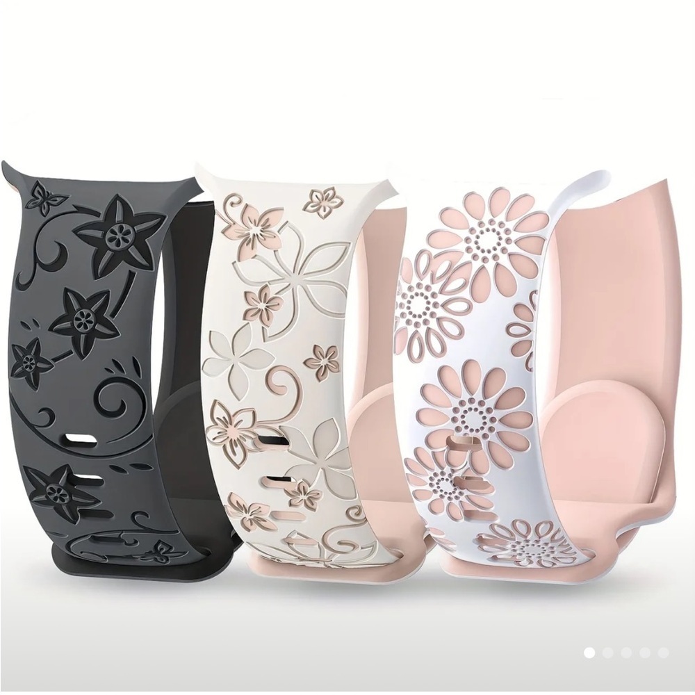 Floral Engraved Silicone Watch Band Set 45mm